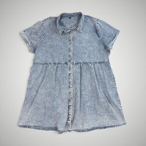Denim Babydoll Acid Wash Dress Snap Front Short Sleeve Y2K 90s Plus Size 3X